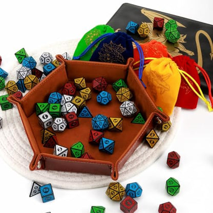 DND Dice Set 35 Pcs Polyhedral Dungeons and Dragons Rolling Dice for D&D RPG MTG Table Games Dice Bulk with Colorful Drawstring Bags and Dice Tray (49 Count)