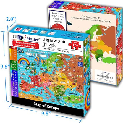 Colorful Map of Europe 500 Pieces Jigsaw Puzzle with Very Large Pieces for 13+