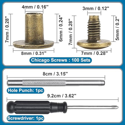 150 Sets 8MM Chicago Screws Leather Rivets for Fabric Chicago Binding Screws Buttons Metal Studs Rivets for Decorate and Repair Belts Bags Shoes Purse Dog Collar Leather Craft