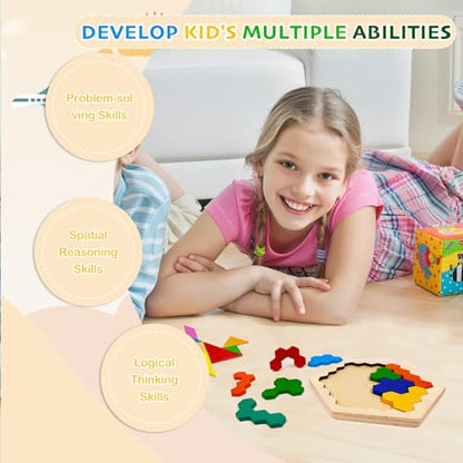 6 PCS Wooden Tangrams Puzzles for Kids (6 Count)