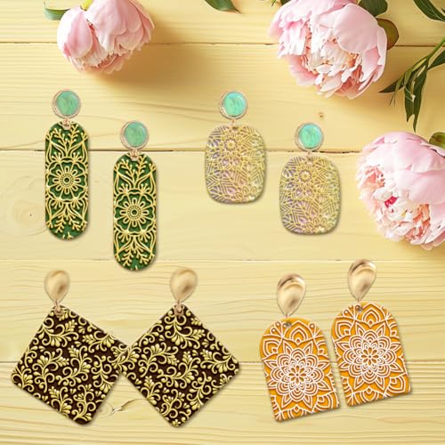 4PCS Polymer Clay Texture Sheets Set for Using with Clay Cutters Boho Clay Mat Effect as Texture Roller DIY Craft Tools Earing Jewelry Making (4 Count)