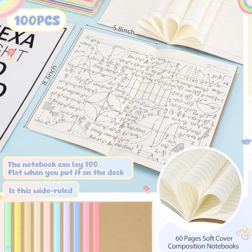 100 Pack A5 Composition Notebooks 5"x8" Wide Ruled Notebook (100 Count)