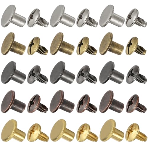 150 Sets 8MM Chicago Screws Leather Rivets for Fabric Chicago Binding Screws Buttons Metal Studs Rivets for Decorate and Repair Belts Bags Shoes Purse Dog Collar Leather Craft