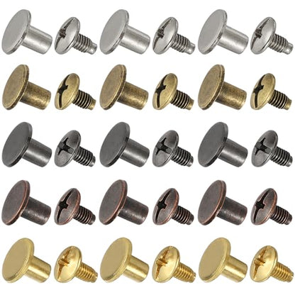 150 Sets 8MM Chicago Screws Leather Rivets for Fabric Chicago Binding Screws Buttons Metal Studs Rivets for Decorate and Repair Belts Bags Shoes Purse Dog Collar Leather Craft