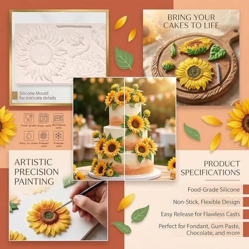 Oversized Sunflower Silicone Mold Leaves Fondant Mold