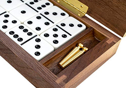 Alex Cramer Le Club Luxury Domino Set with Handcrafted Walnut Case and Cribbage