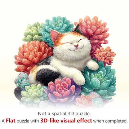 Dreamy Succulents Cat Puzzles Adults Gifts for Women Men Wooden 100 Pieces 8.5 x 8.0in