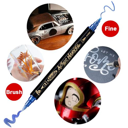 12Colors Metallic Paint Markers Brush and Fine Dual (12 Count)
