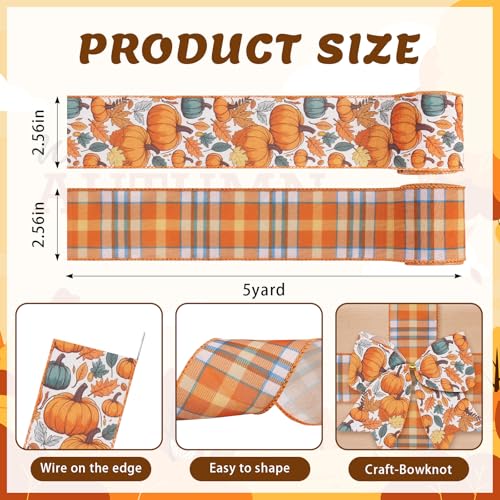 2 Rolls Fall Pumpkin Craft Ribbons for Wreath Bows