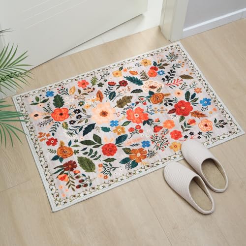 Door Mat Indoor Entrance 2x3 Rug Machine Washable Boho Floral Small Area Rug Non