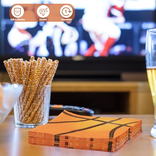48 Pieces Basketball Napkins 13 x 13 Inches Basketball Paper Napkins Disposable Basketball Pattern Cocktail Napkins for Basketball Party Decorations (48 Count)