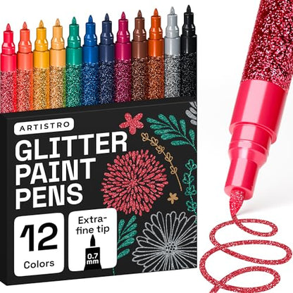 12 Glitter Paint Pens for Glass Marking (12 Count)