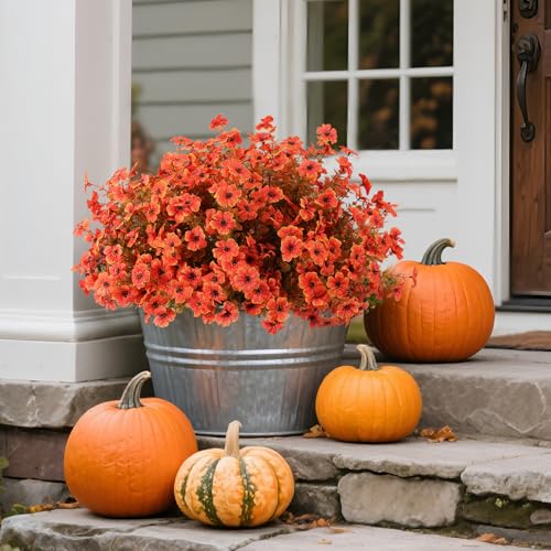 24 Pcs Artficial Outdoor Flowers with Hanging Baskets (2 Count)