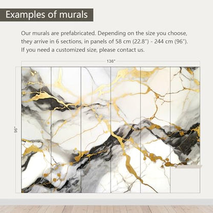 Black and Gold Marble Wallpaper wall murals for Bedroom 136"x96"