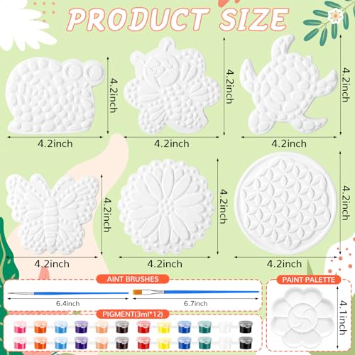 6 Pack Stepping Stone Ceramic Kit for Kids Paint Your Own Plaster Stones Arts and Crafts Handprint Garden and Summer DIY Craft Pottery Outdoor Painting Gifts for Kids Ages 4
