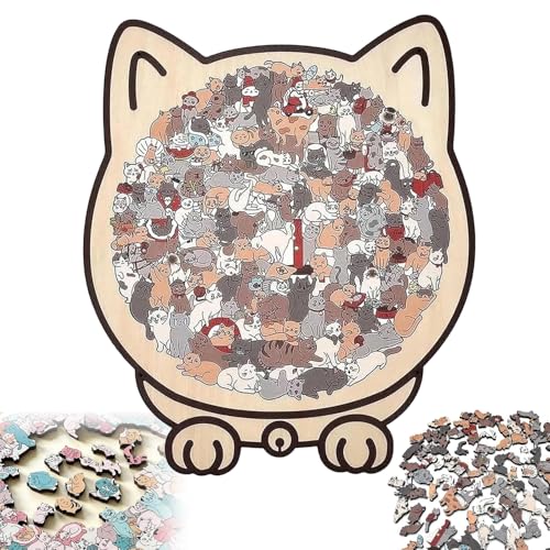135 Piece Colored Cat Shaped Wooden Jigsaw Puzzle (135 Count)