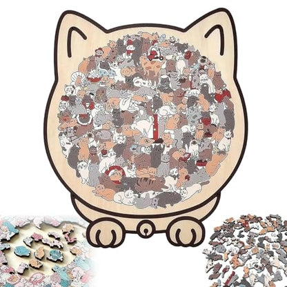 135 Piece Colored Cat Shaped Wooden Jigsaw Puzzle (135 Count)