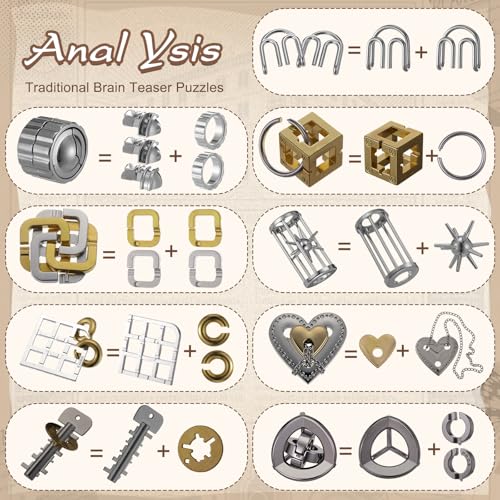 9 Pcs Metal Brain Teasers 3D Steel Puzzle Set (9 Count)