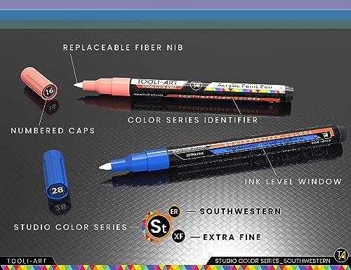 28 Southwestern Colors Acrylic Paint Pens Studio Color Series Markers Set 0.7mm Extra Fine Tip (28 Count)