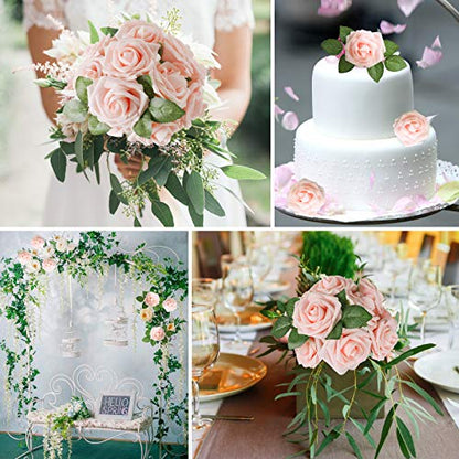 Blush Pink Rose 25pcs Real Looking Artificial Flowers w (25 Count)