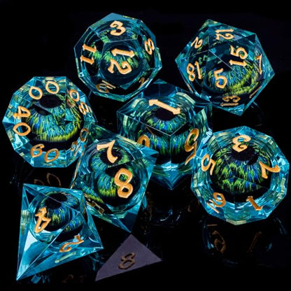 DND Resin Dice Dragon Eye Dice Liquid Core Red Sharp Edged Dice Set with Gift Box