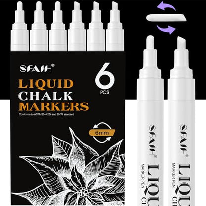 White Liquid Chalk Markers for Blackboard Glass (6 Count)