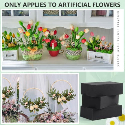 8 Pcs Black Reusable Floral Foam Blocks Water Weather Resistant Dry Floral Foam for Artificial Flower Arrangements Outdoor Hanging Florist Plant Bases for DIY Wedding
