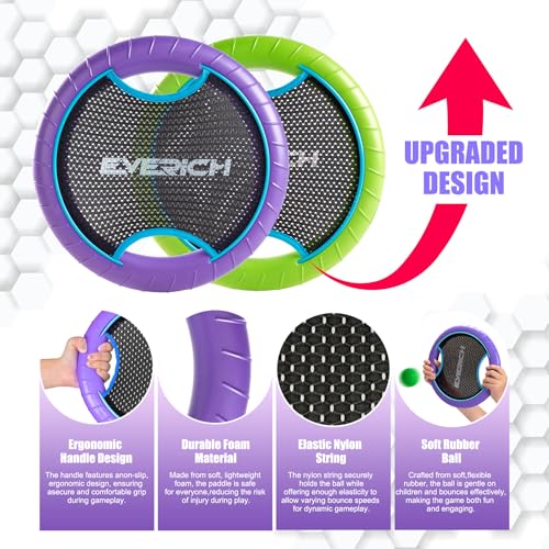 Bouncy Paddle Ball Game for Kids with 2 EVA Foam Trampoline Paddles and 4 Balls