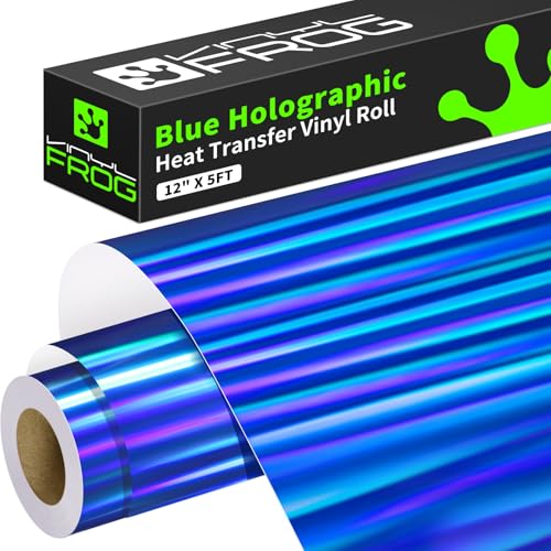 Blue Holographic Heat Transfer Vinyl 12" x5ft Blue Metallic HTV Vinyl Roll Rainbow Iron on Vinyl Easy to Cut & Weed DIY Heat Press Design for T