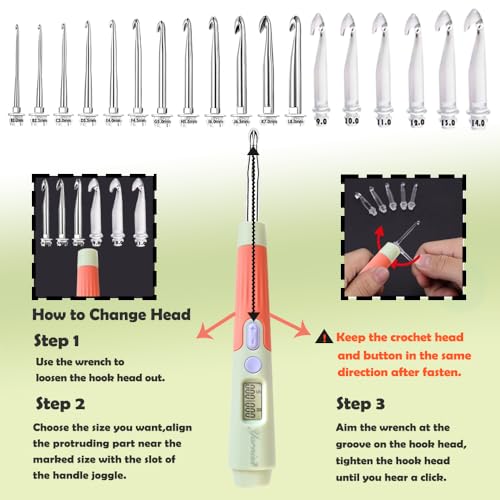 18 Size Light Up Counting Crochet Hooks Set with Case 2.0mm (18 Count)