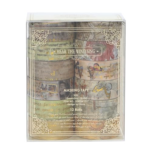 12 Rolls Charming Washi Tape Set Gold Silver Foil Detailing Arts Adhesive Tapes Basic Patterns Decorative Masking Tape Sets for Craft (12 Count)
