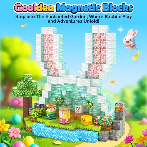 108PCS Magnetic Blocks Bunny Garden Magnet Building Toys for Kids Age 3+ (108 Count)