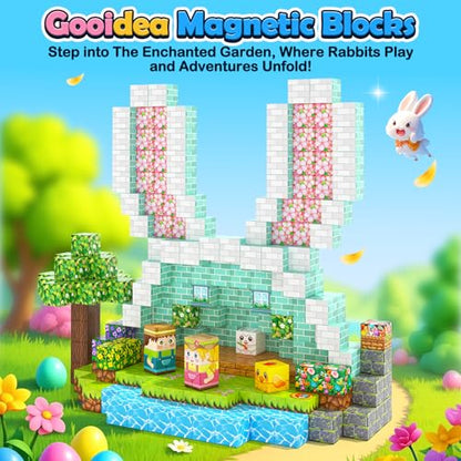 108PCS Magnetic Blocks Bunny Garden Magnet Building Toys for Kids Age 3+ (108 Count)