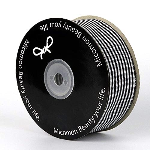 1.5 Inch Black and White Woven Edge Gingham Ribbon 25 Yards Each Roll 100% Polyester (75 Feet)