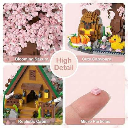 Capybara Cherry Blossom Bonsai Tree House Building Sets for Adults & Kids