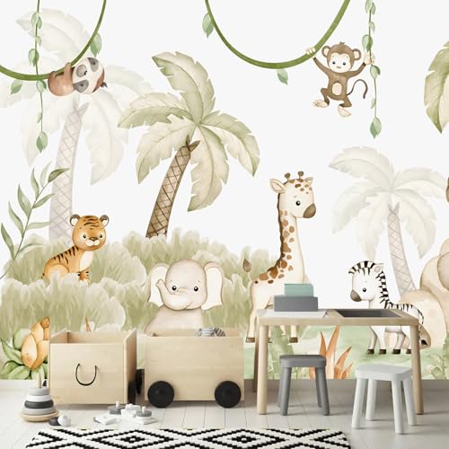 Safari Wallpaper Watercolor Animal Nursery wall murals for Kids Room 182"x120"