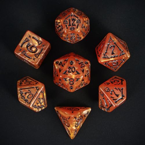 7 Die DND Dice Set Scary Pattern Polyhedral Dice Set with Dice Bag (7 Count)