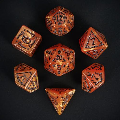 7 Die DND Dice Set Scary Pattern Polyhedral Dice Set with Dice Bag (7 Count)