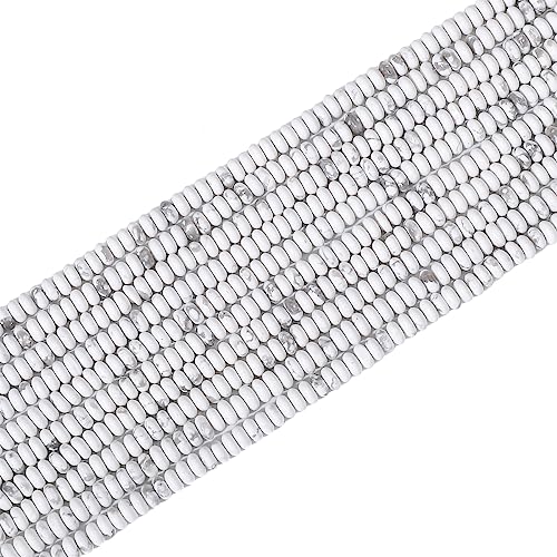 Natural White Howlite Disk Stone Beads 4x2mm 160pcs Rondelle Loose Semi Gemstone Beads for Jewelry Making Design (160 Count)