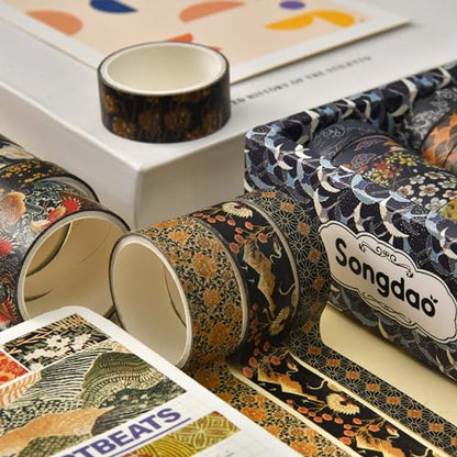 12 Rolls Kyoto Charm Washi Tape Set Japanese Arts Adhesive Tapes Geometric Garden Decorative Masking Tape Sets for Craft (12 Count)