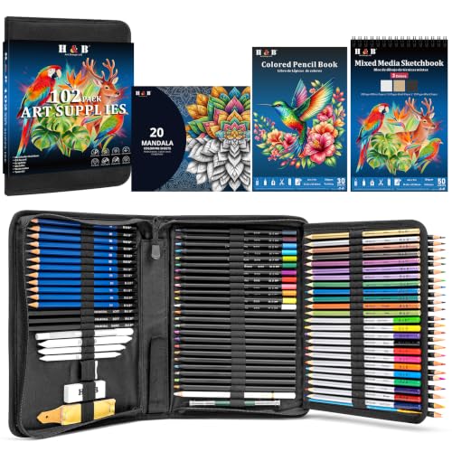 101PCS Sketching Kit Art Supplies for Adults with 3 Books & Zip Case
