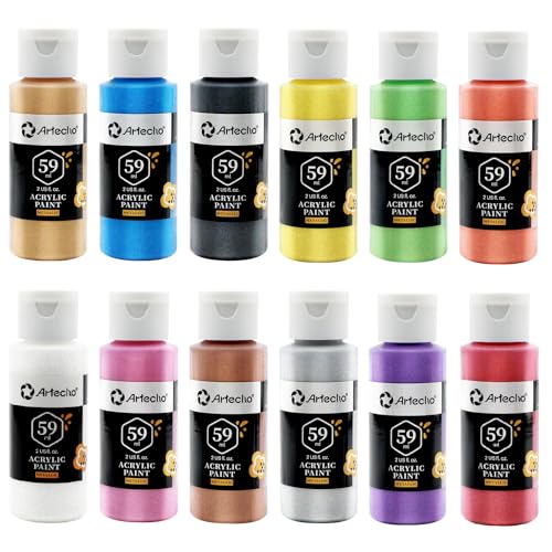 12 Metallic Colors Acrylic Paint 59ml (24 Fl Oz)