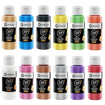 12 Metallic Colors Acrylic Paint 59ml (24 Fl Oz)