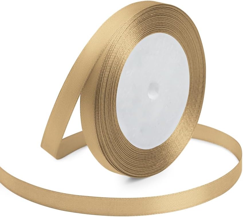 3/8 Inches x 25 Yards Champagne Gold Satin Ribbon Solid Fabric Ribbons for Crafts, Wedding Decor, DIY Hair Accessories, Sewing, Gift Package Wrapping, Valentine's Day Bouquet and More - Crafty Corner