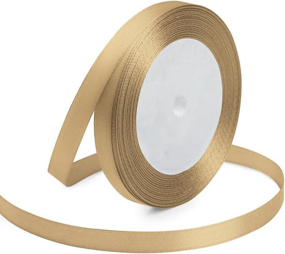 3/8 Inches x 25 Yards Champagne Gold Satin Ribbon Solid Fabric Ribbons for Crafts, Wedding Decor, DIY Hair Accessories, Sewing, Gift Package Wrapping, Valentine's Day Bouquet and More - Crafty Corner
