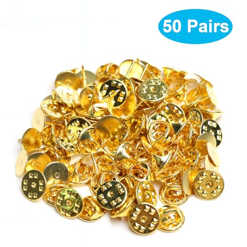50 Pairs Premium Butterfly Clutch Pin Backs with 8mm Length 10mm Width Blank Pins for DIY Enamel Pins (100 Count)