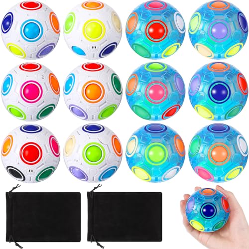 12 Pack Rainbow Puzzle Balls Magic Fidget Balls with 2 Pcs Pouches Fidget Toys for Boys and Girls Funny Stress Reliever Toys for Kids Teens and Adults Back to School Birthday Gifts (12 Count)