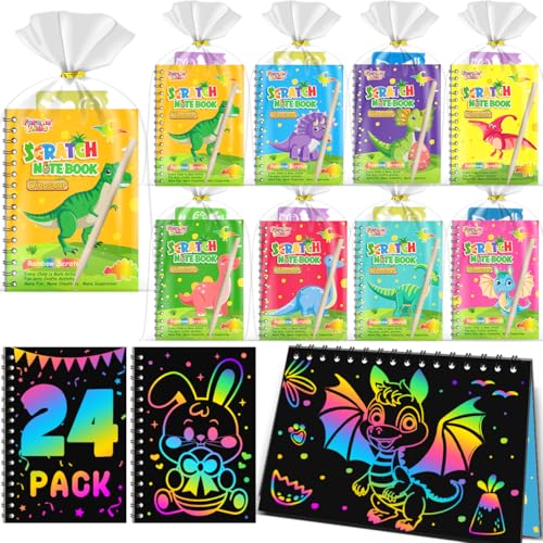24 Pack Rainbow Scratch Notebook Art Party Favors for Kids