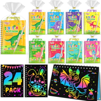 24 Pack Rainbow Scratch Notebook Art Party Favors for Kids