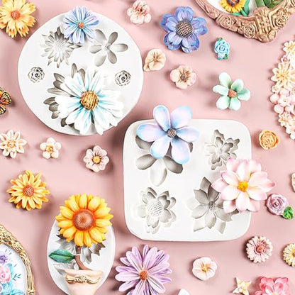 4Pcs Sunflower Fondant Silicone Mold for Cake Topper Decoration Chocolate Candy Sugar DIY Craft Gum Paste (4 Count)